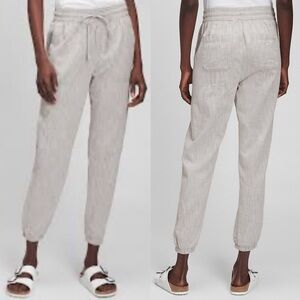 Gap Herringbone Chambray Joggers Ribbed Elastic Waist Pants Trousers Gray Sz S